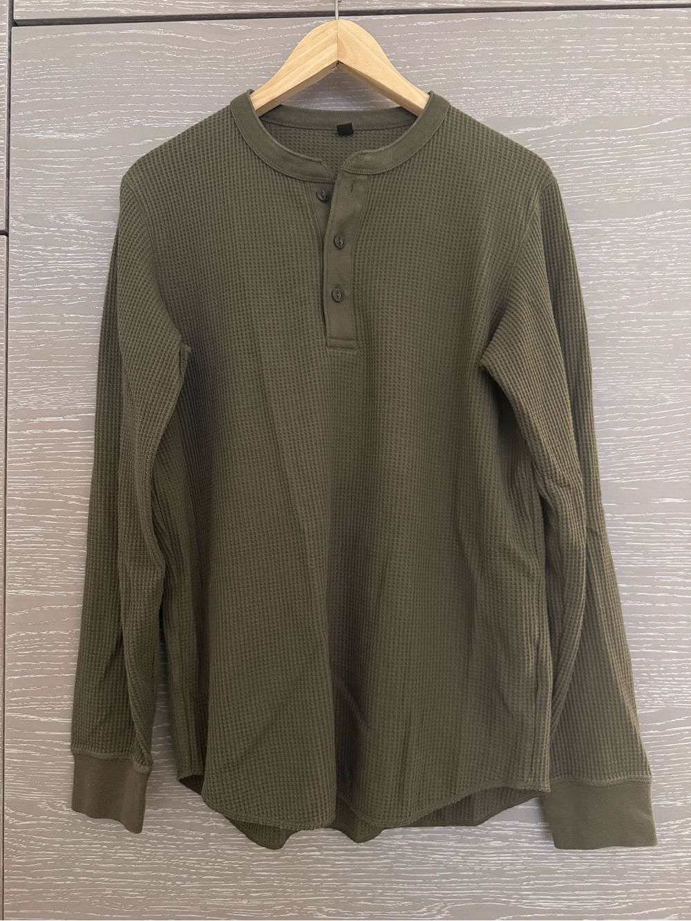 Uniqlo Olive Green Waffle Henley Long-Sleeve Shirt